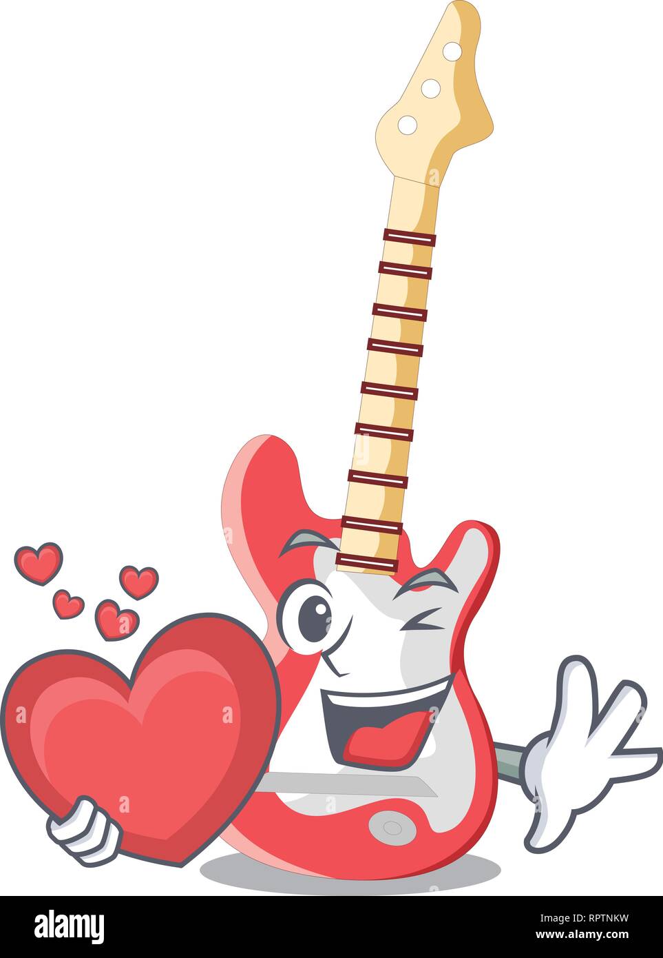 With heart character electric guitar in wooden shape Stock Vector Image