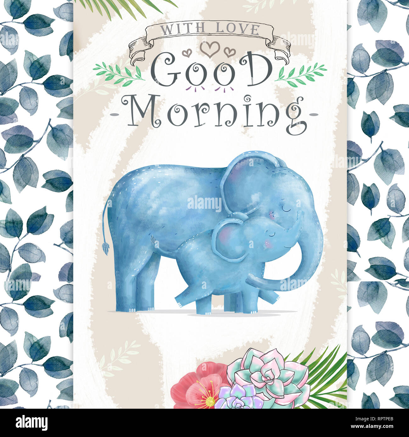 Watercolor Baby Elephant And Mother Cute Elephants For Greeting