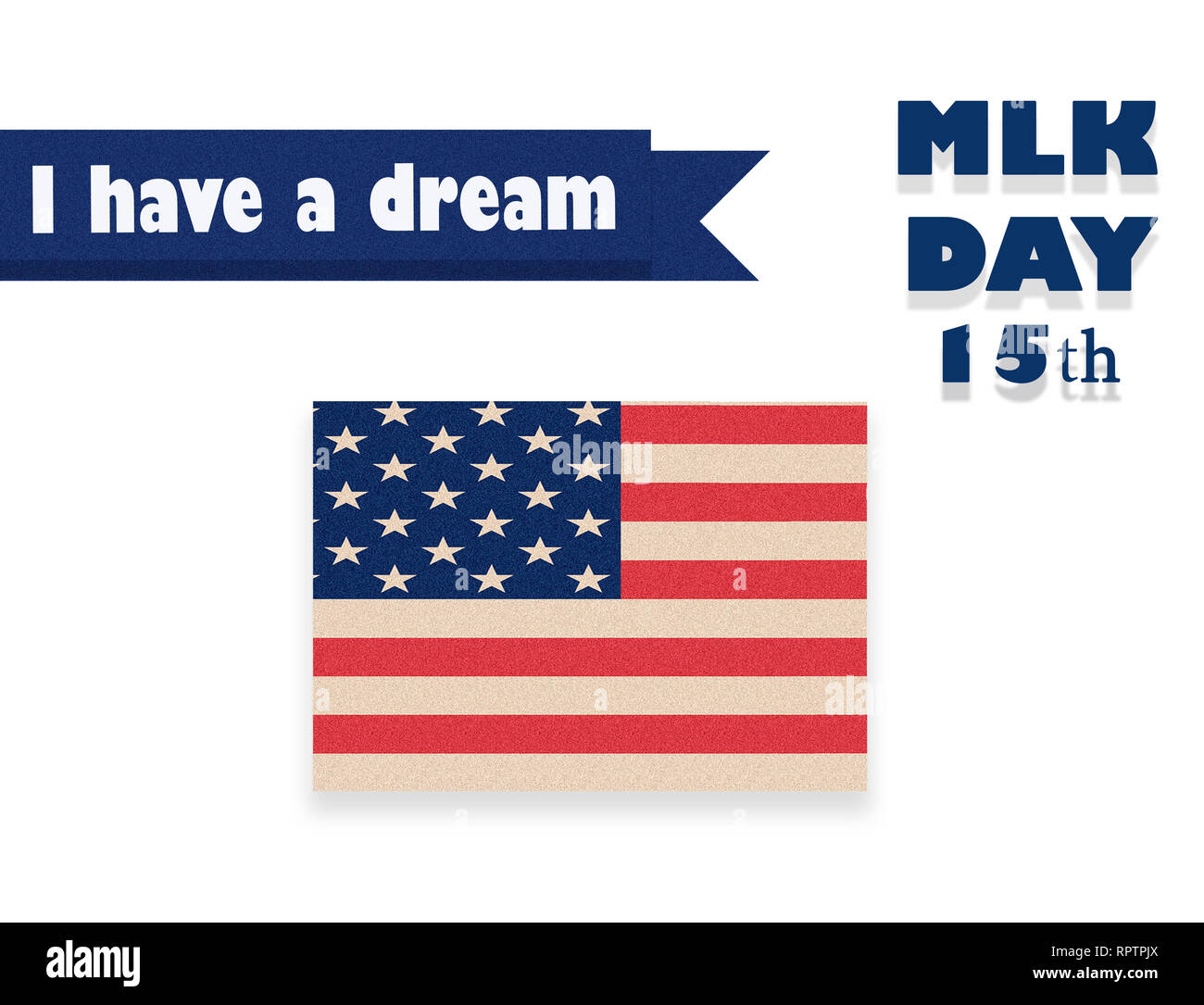 Martin Luther King Day illustration, I have a dream quote with USA flag waving. Stock Photo