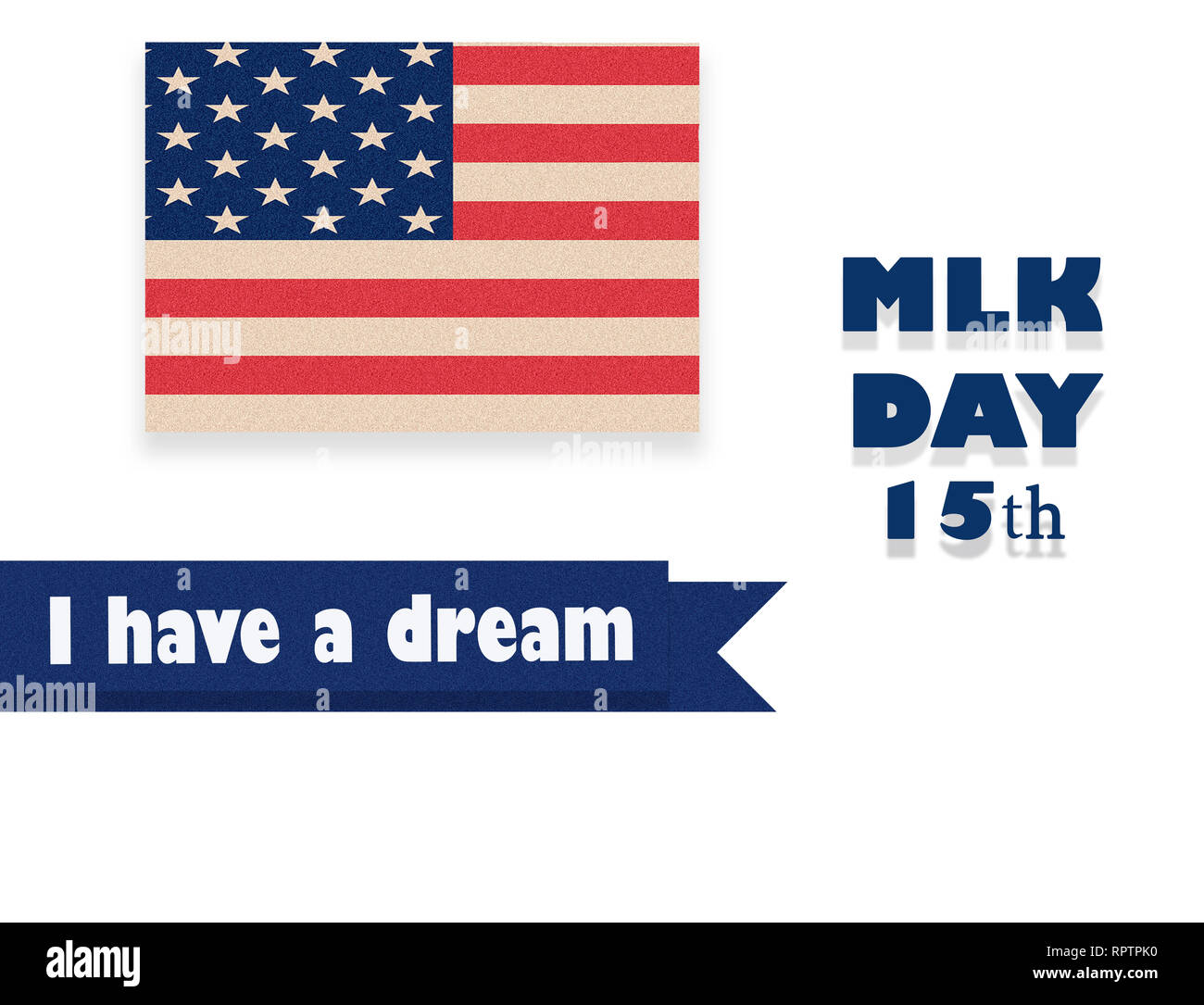 Martin Luther King Day illustration, I have a dream quote with USA flag waving. Stock Photo