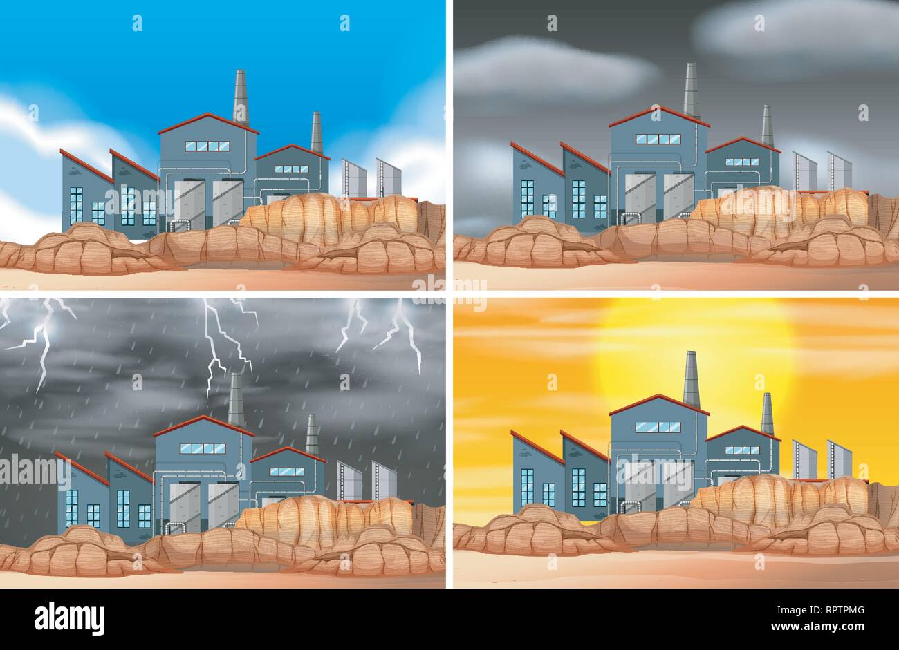 Set of industrial building scenes illustration Stock Vector Image & Art ...