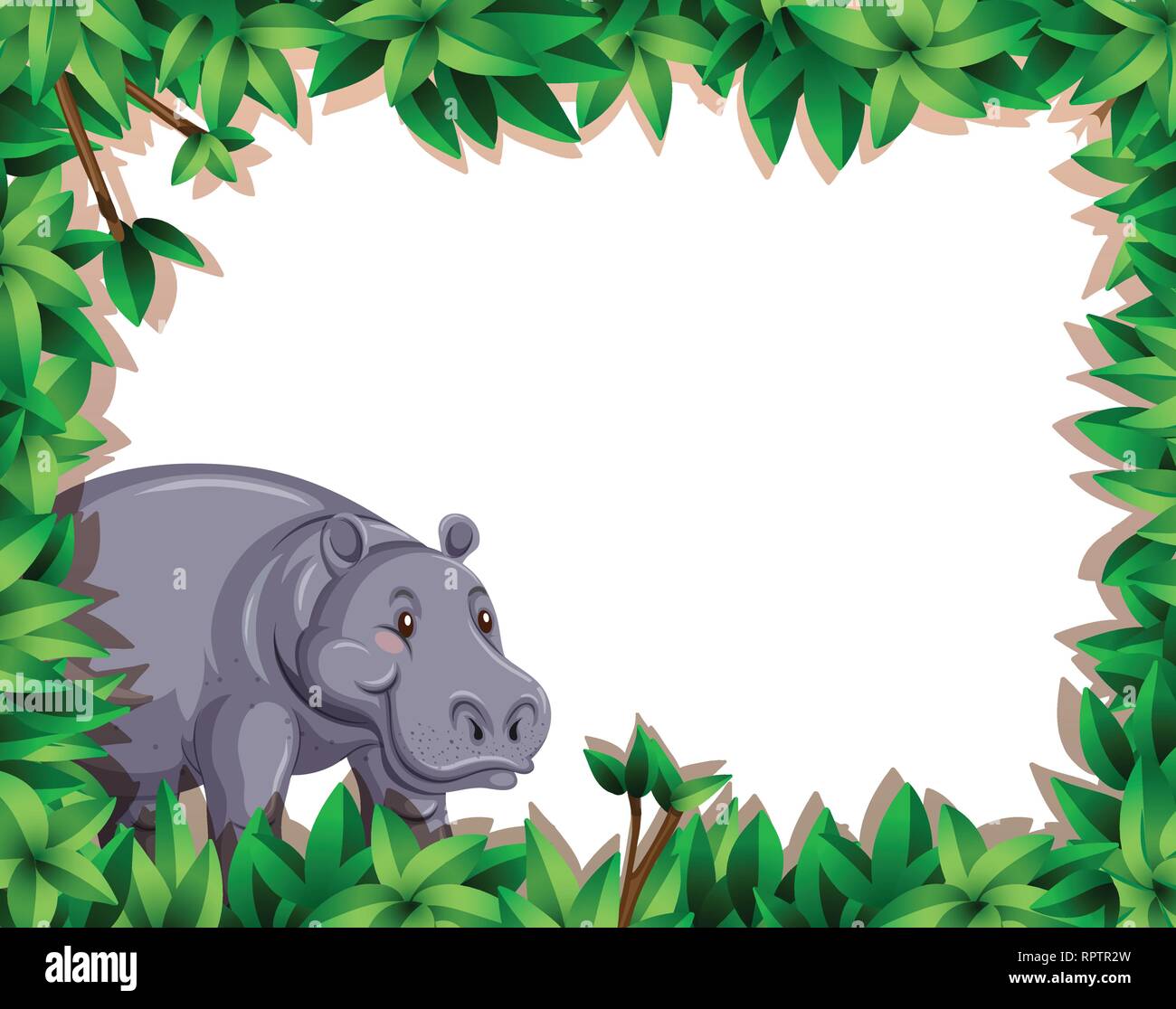 Hippo in nature border  illustration Stock Vector