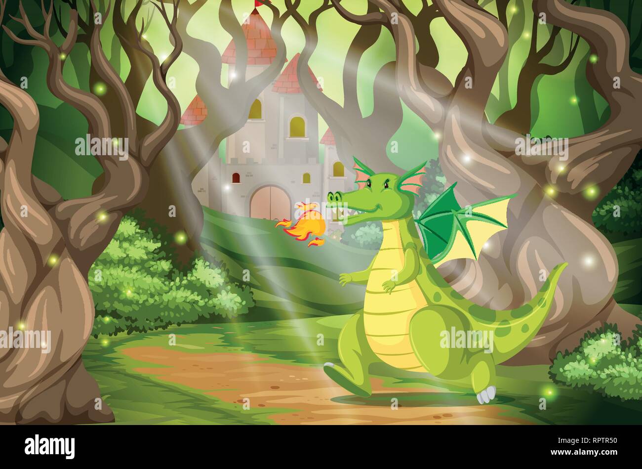 A dragon in the forest castle illustration Stock Vector Image & Art - Alamy