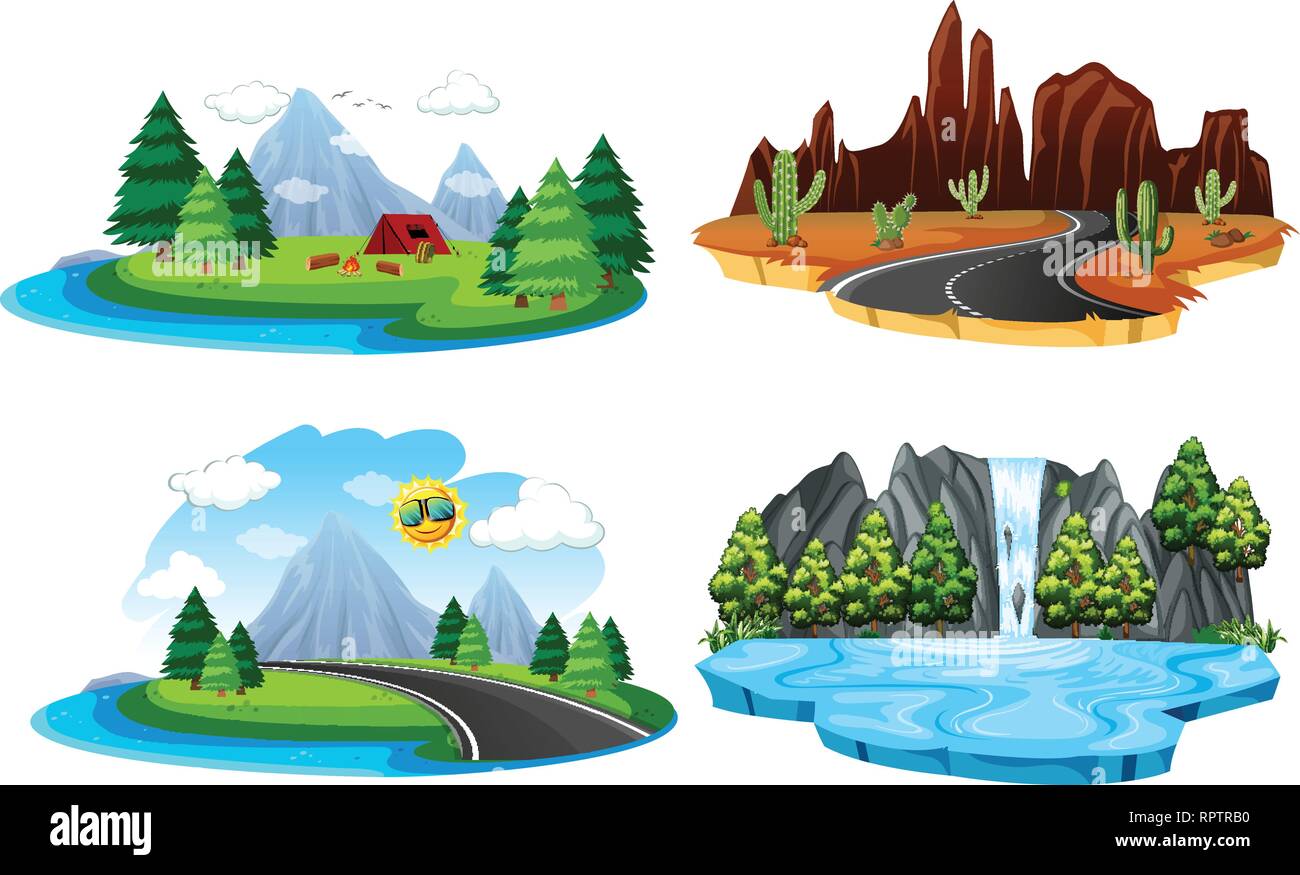 Set of different nature landscape illustration Stock Vector