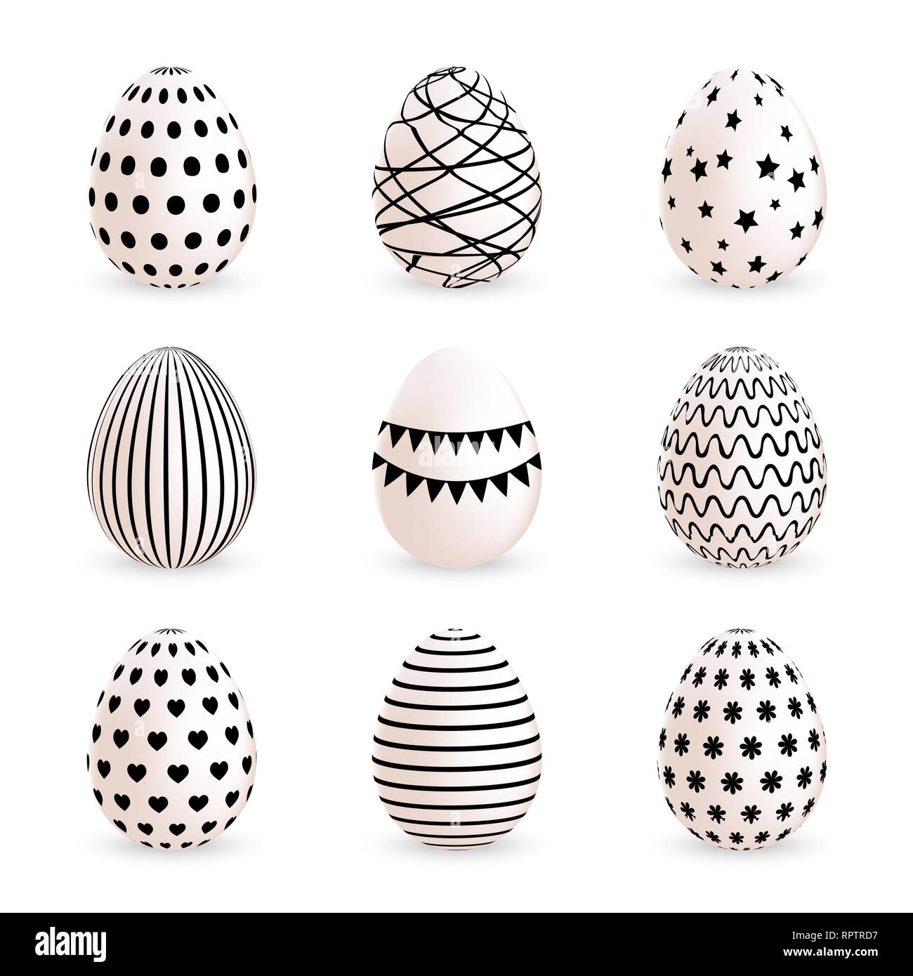 Modern painted Easter eggs set on white background. Vector illustration Stock Vector