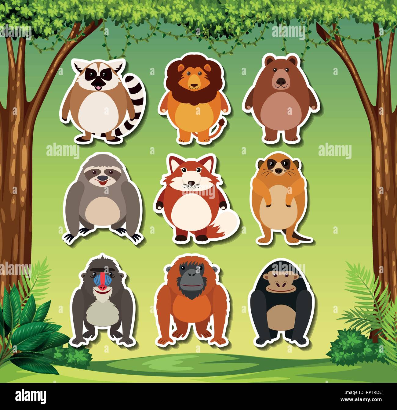 set of animal sticker packs illustration Stock Vector