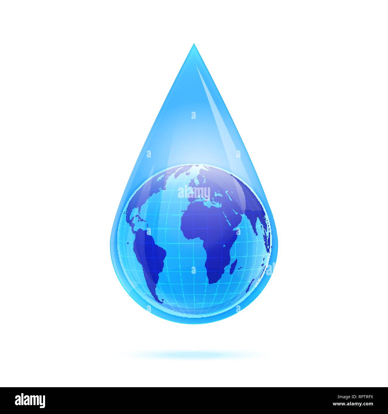 Globe of Earth in drop of water isolated on white background. Vector illustration. Stock Vector