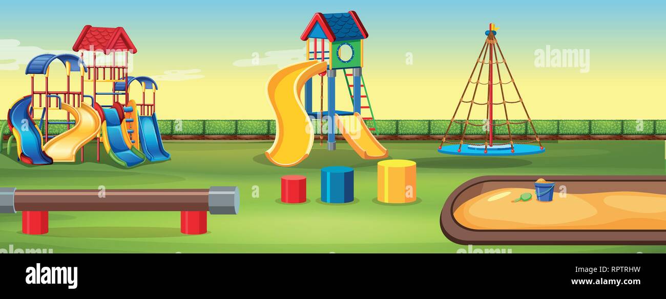 Kids playground in the park with rainbow in the sky at daytime cartoon  style illustration Stock Vector Image & Art - Alamy