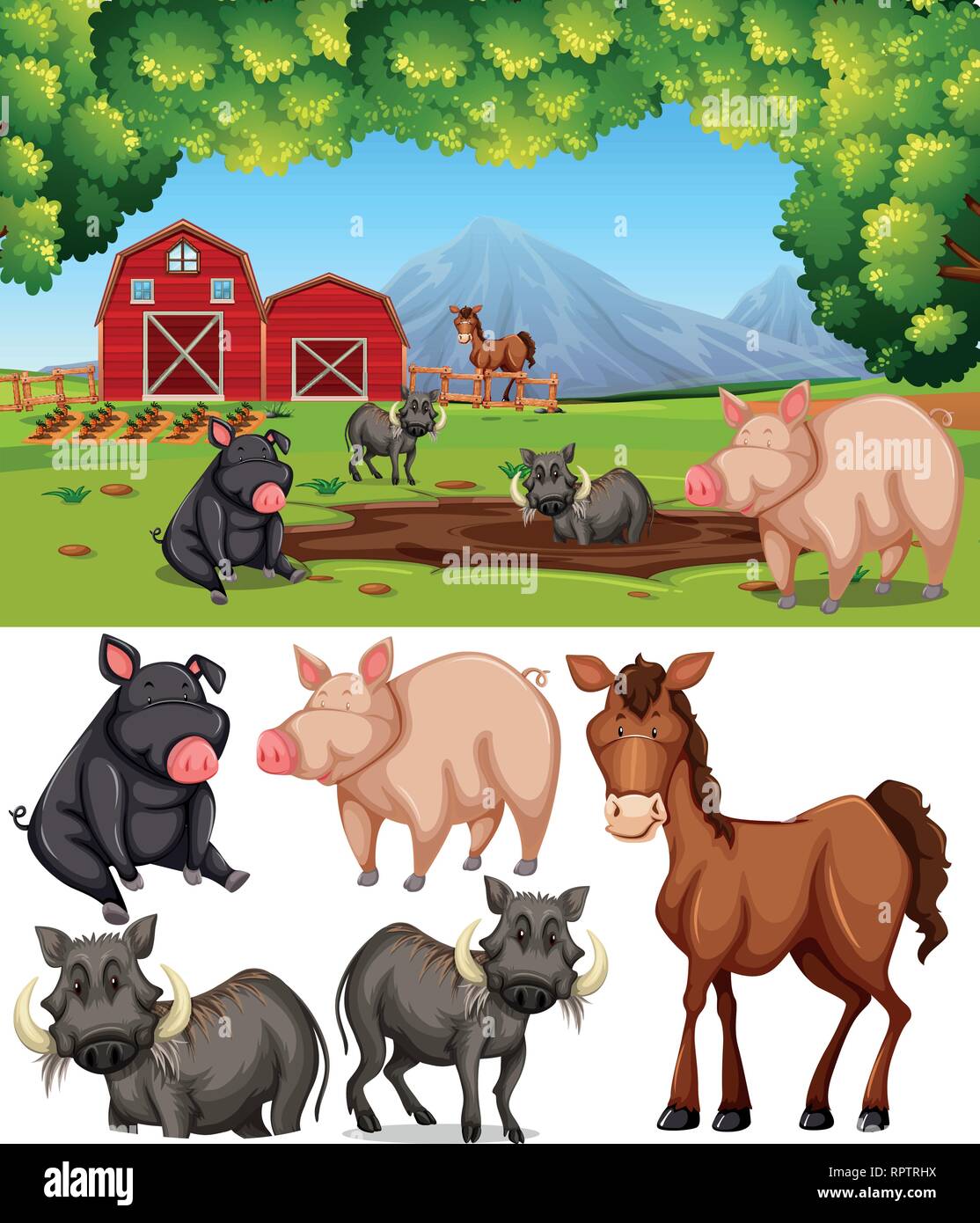 Farm animal at farmland illustration Stock Vector Image & Art - Alamy