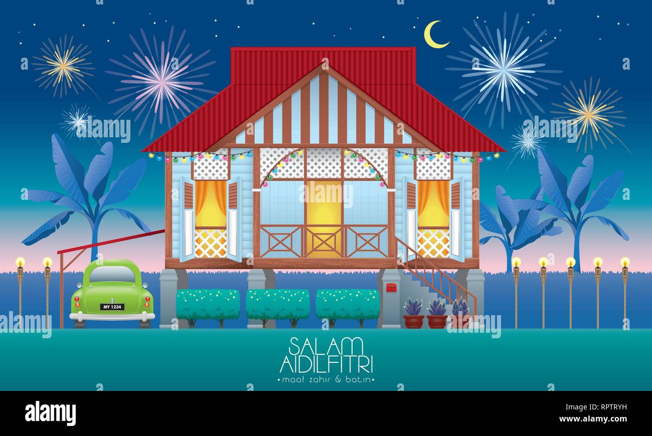 A beautiful traditional wooden Malay style village house. With an