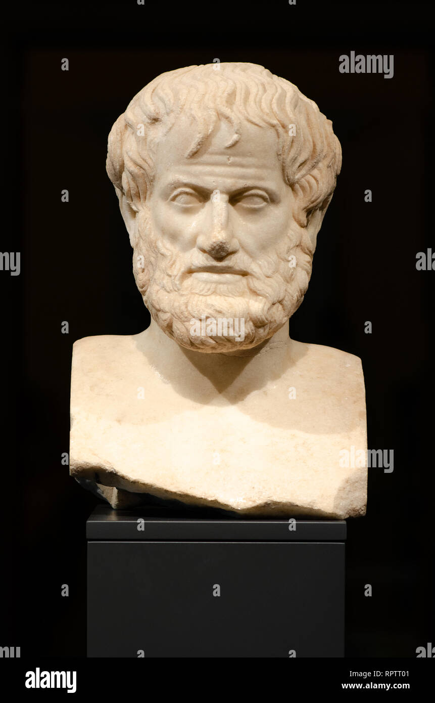 Philosophy. Aristotle. The marble bust of the great philosopher