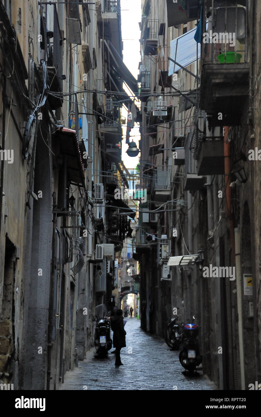 Naples, Italy Via dei Maiorani. It is a characteristic vicolo (English: alley) in the histotic center of the city. Stock Photo