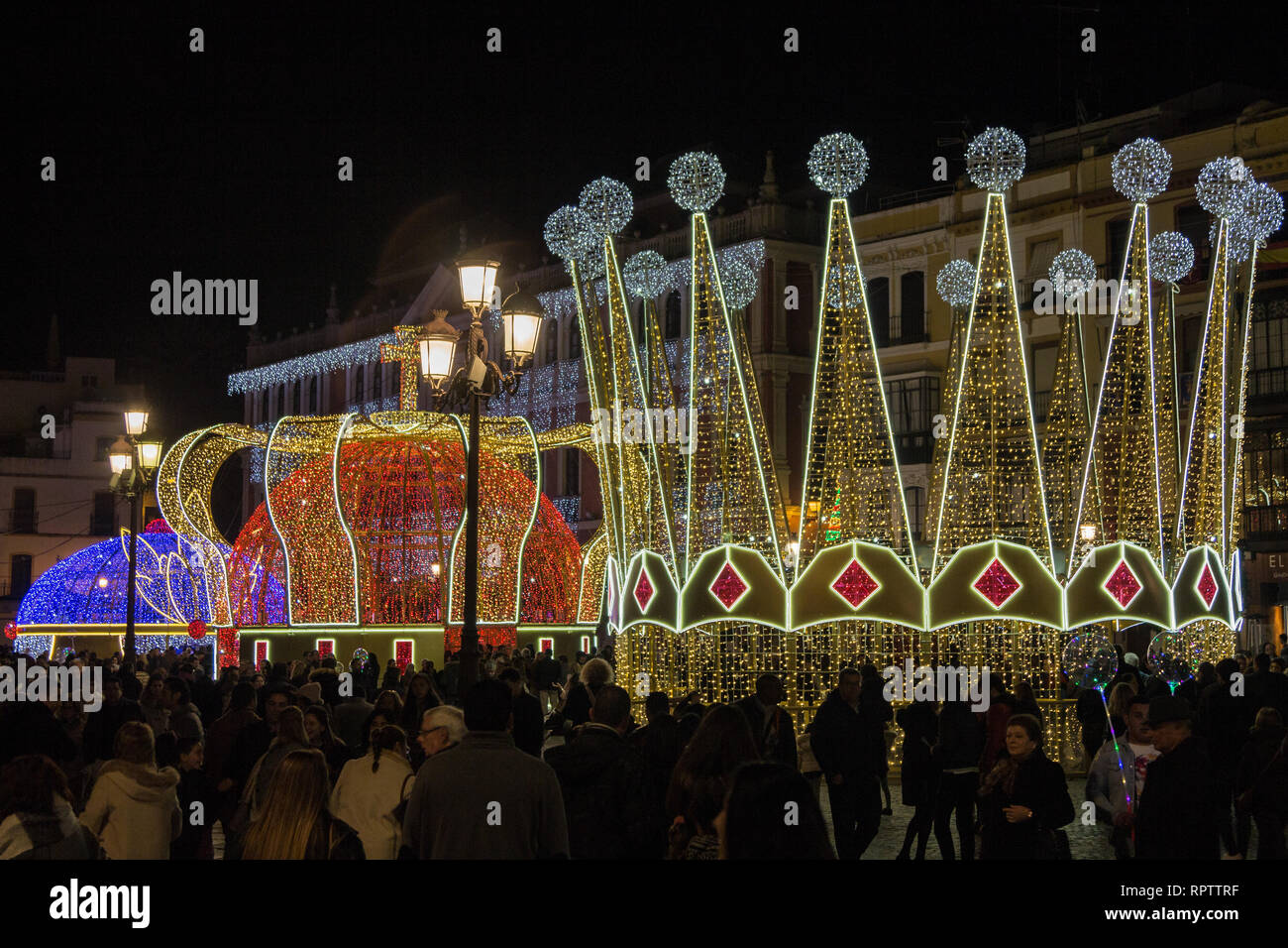 Epiphany Or Three Kings Day Decorations On Downtown Seville Stock