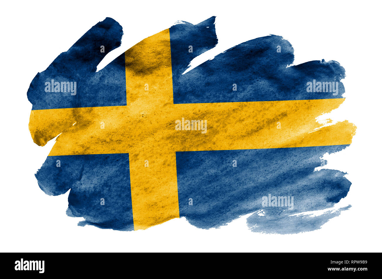 Sweden flag is depicted in liquid watercolor style isolated on white ...