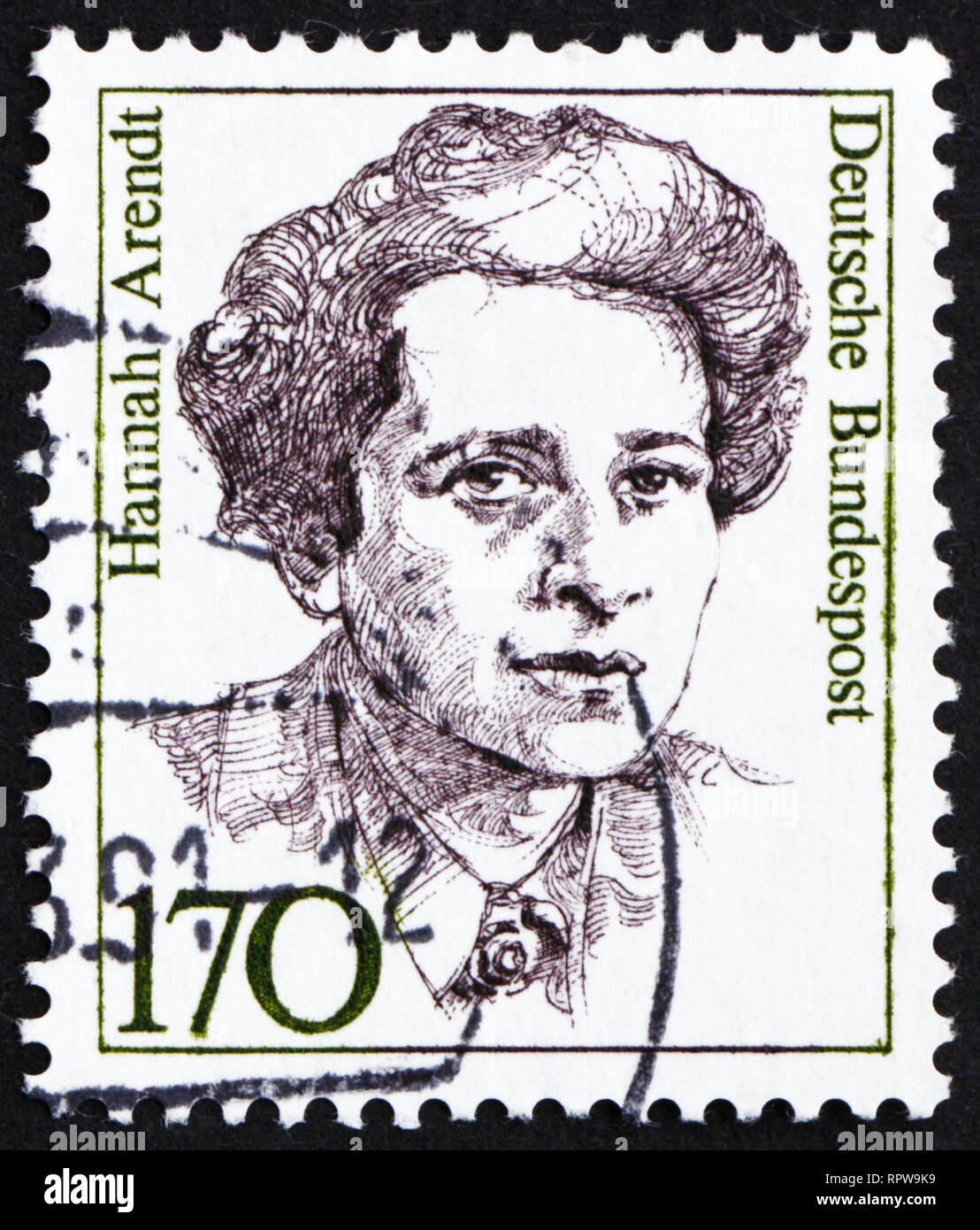 GERMANY - CIRCA 1988: a stamp printed in the Germany shows Hannah Arendt, American Political Scientist, circa 1988 Stock Photo
