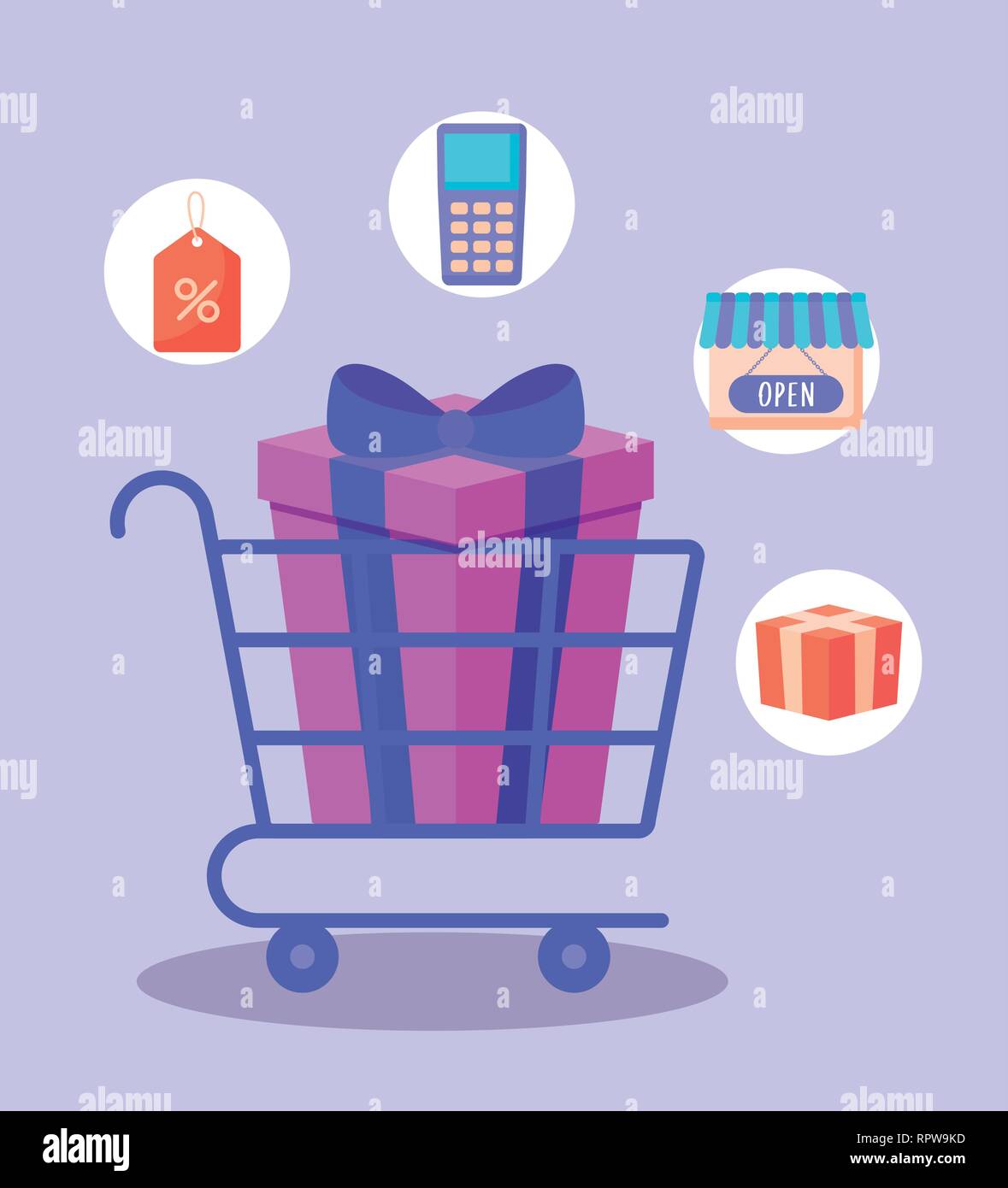 shopping cart with set icons vector illustration design Stock Vector ...