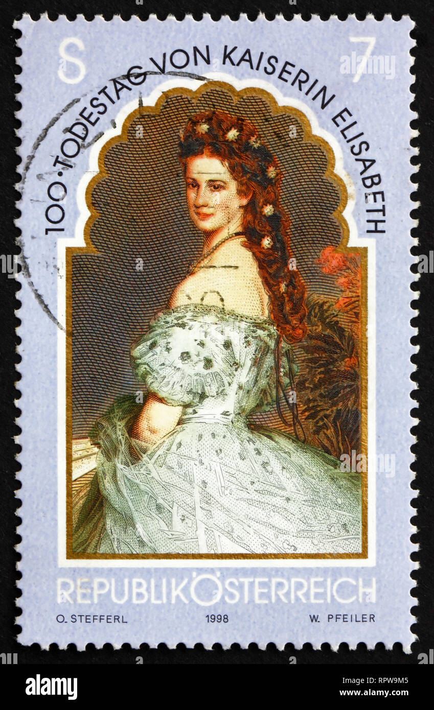 AUSTRIA - CIRCA 1998: a stamp printed in the Austria shows Elizabeth, Empress of Austria, Centenary of the Dead, circa 1998 Stock Photo