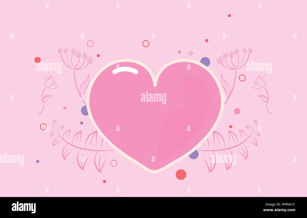 pink love heart branches leaves background vector illustration Stock ...