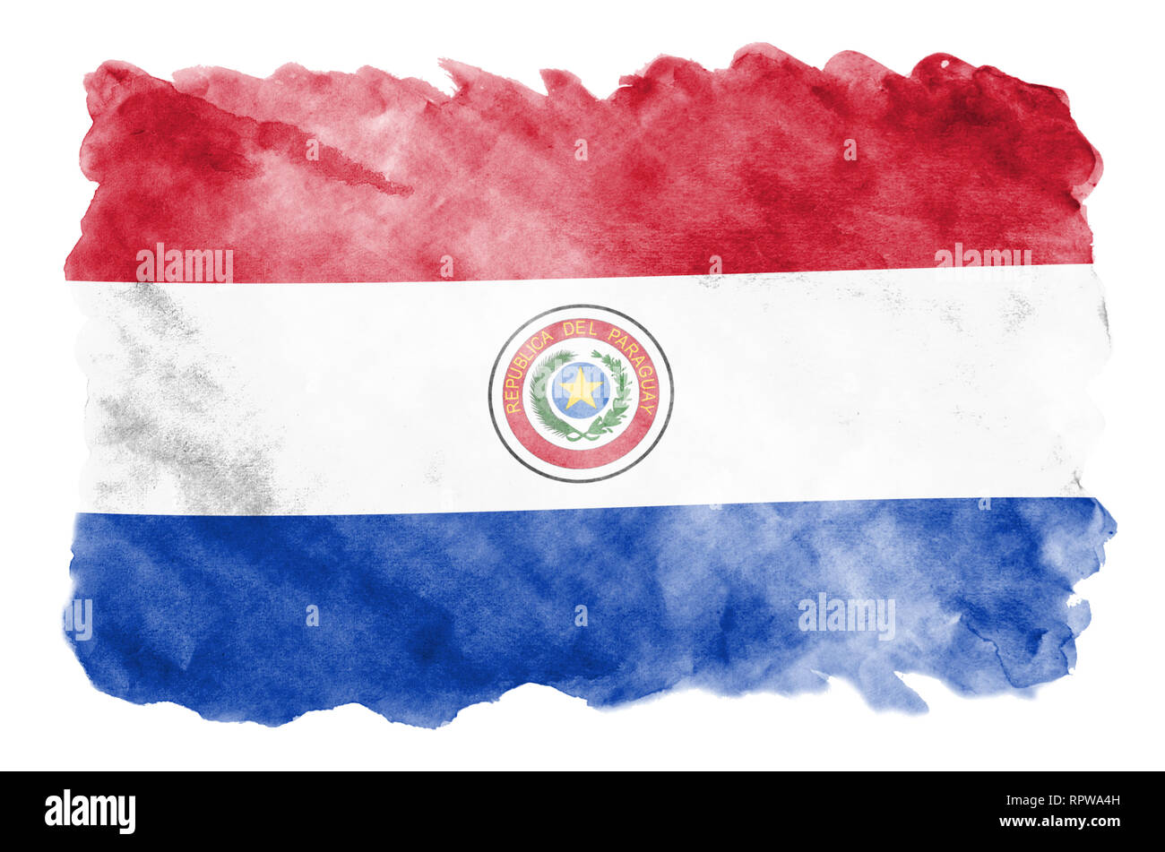 Paraguay Flag Is Depicted In Liquid Watercolor Style Isolated On White 