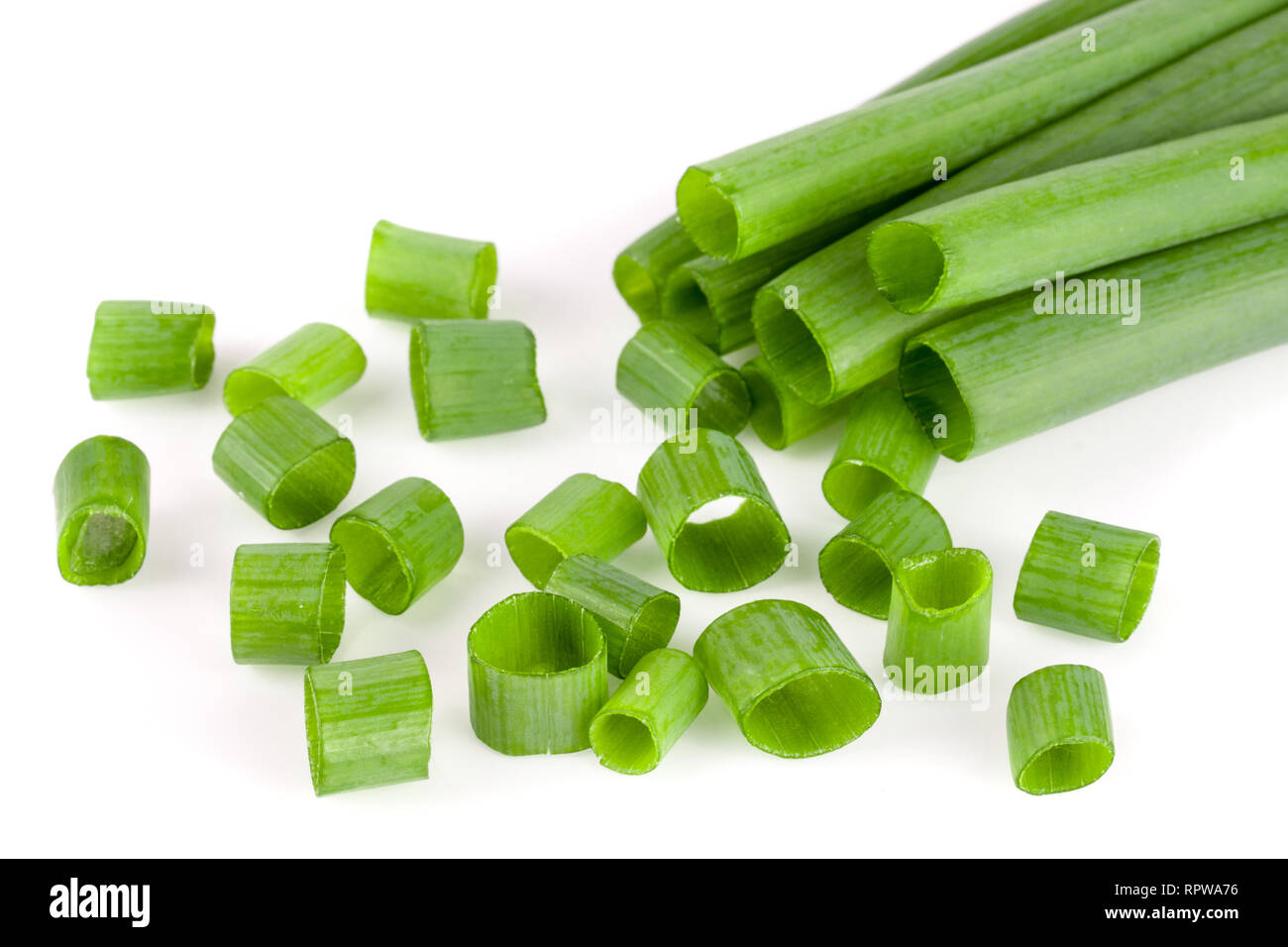 Chopped fresh green onions isolated on white background Stock Photo - Alamy
