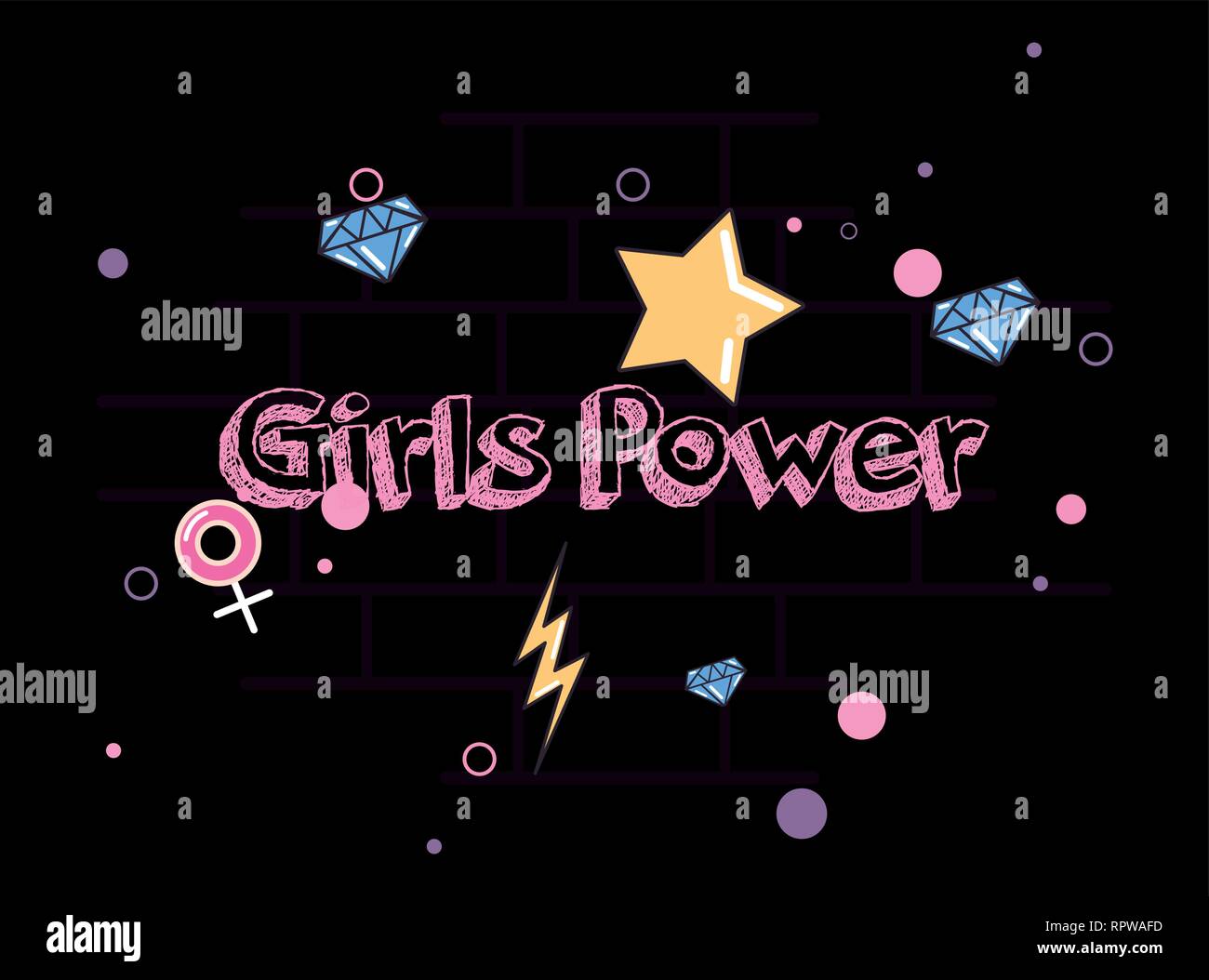 girls power lettering black background vector illustration Stock Vector