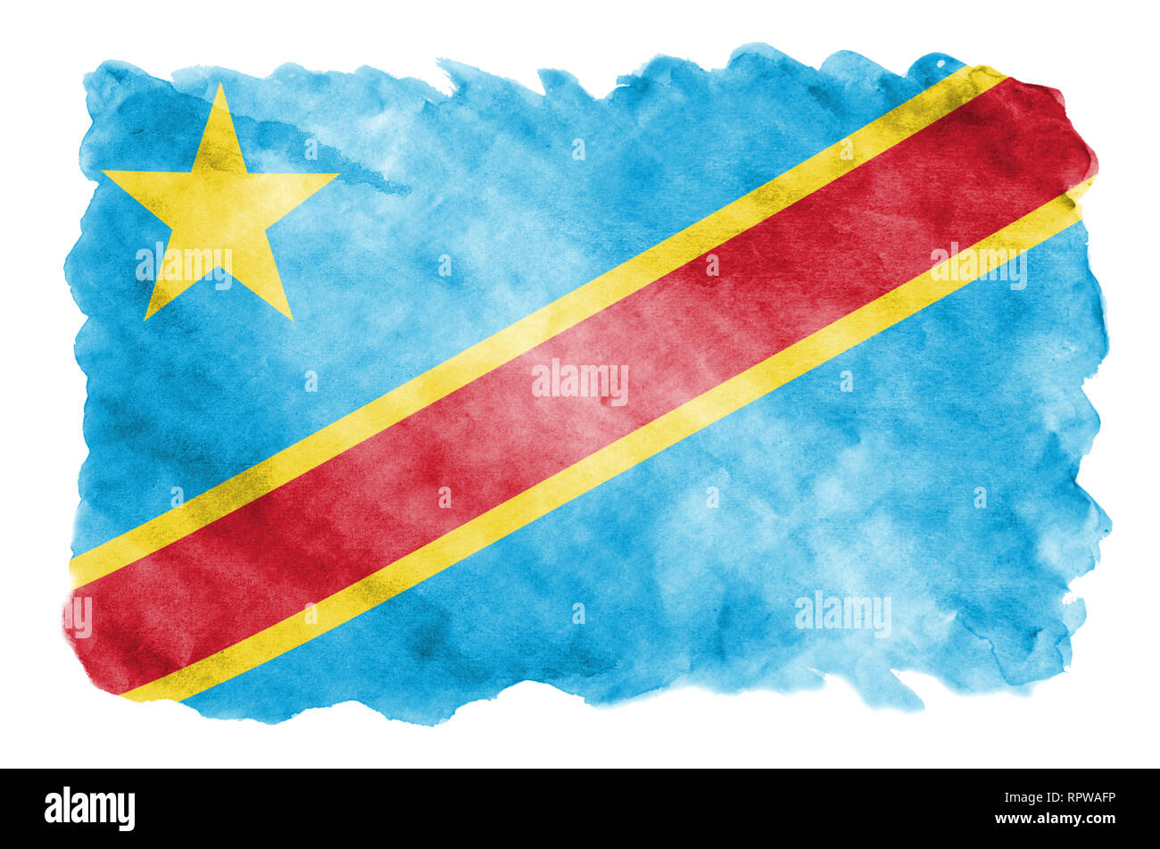 Democratic Republic of the Congo flag is depicted in liquid watercolor ...