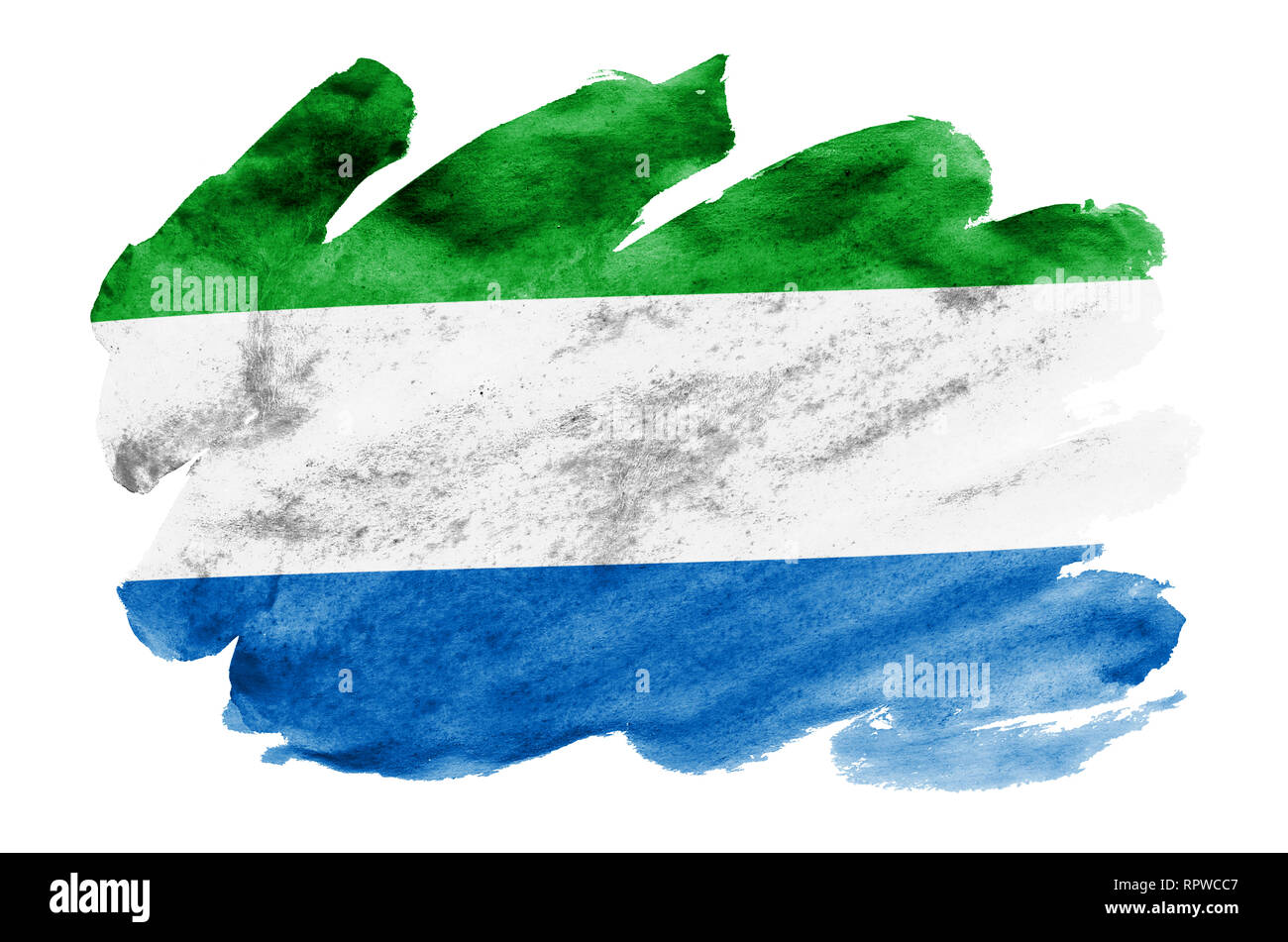 Sierra Leone flag is depicted in liquid watercolor style isolated on white  background. Careless paint shading with image of national flag. Independen  Stock Photo - Alamy