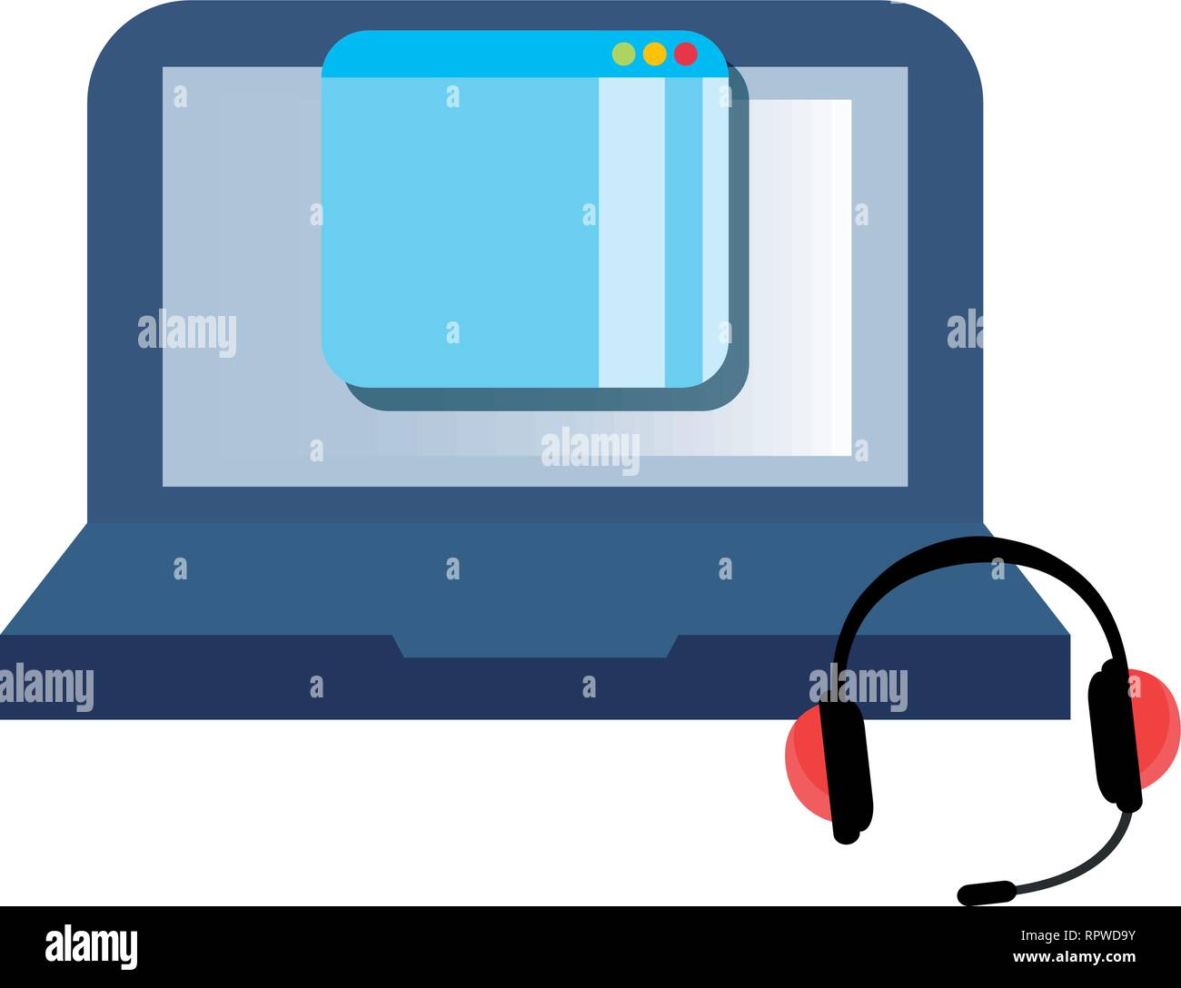 laptop headphones website online education school vector illustration ...