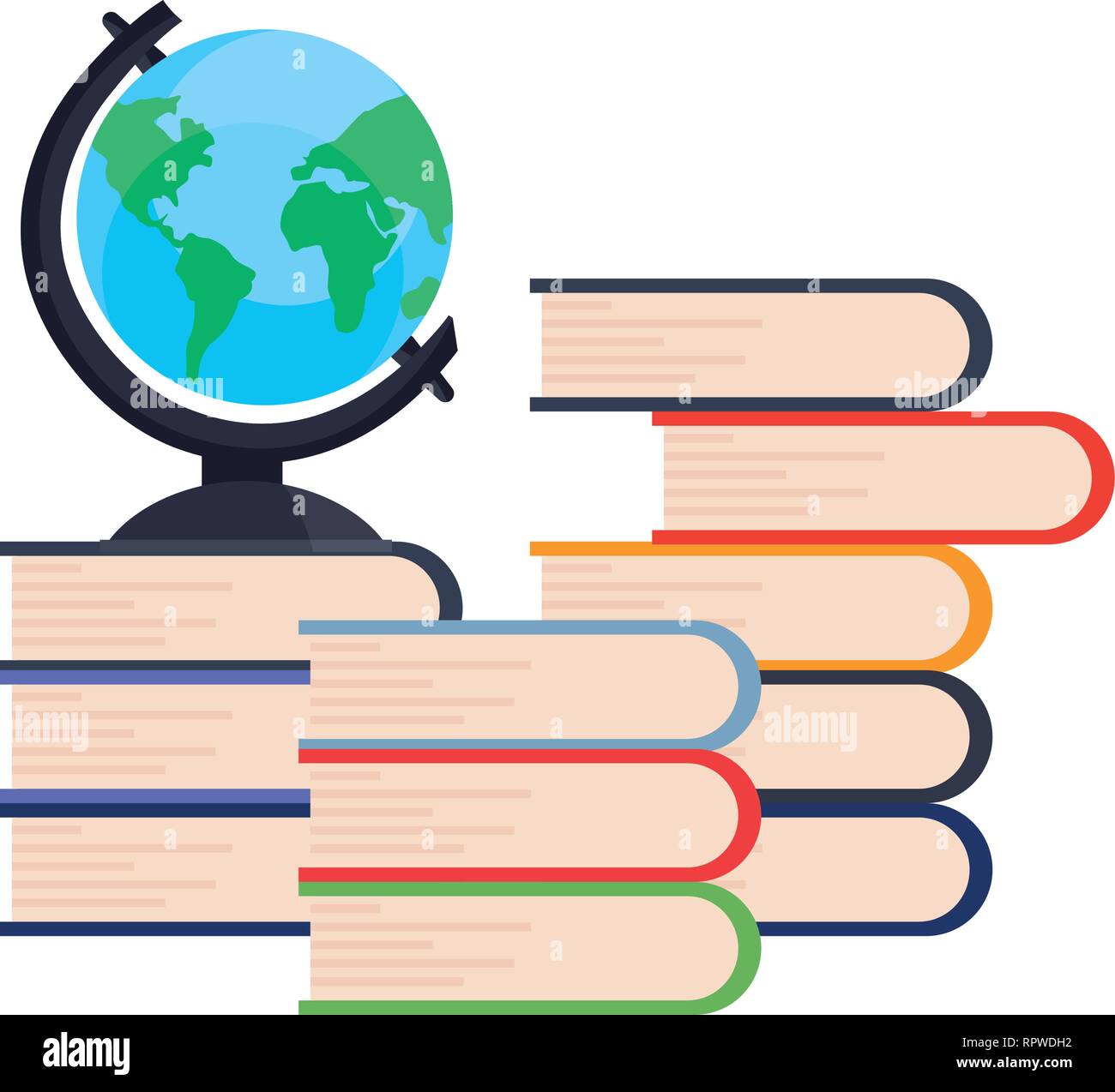 books pile and world online education school vector illustration Stock ...