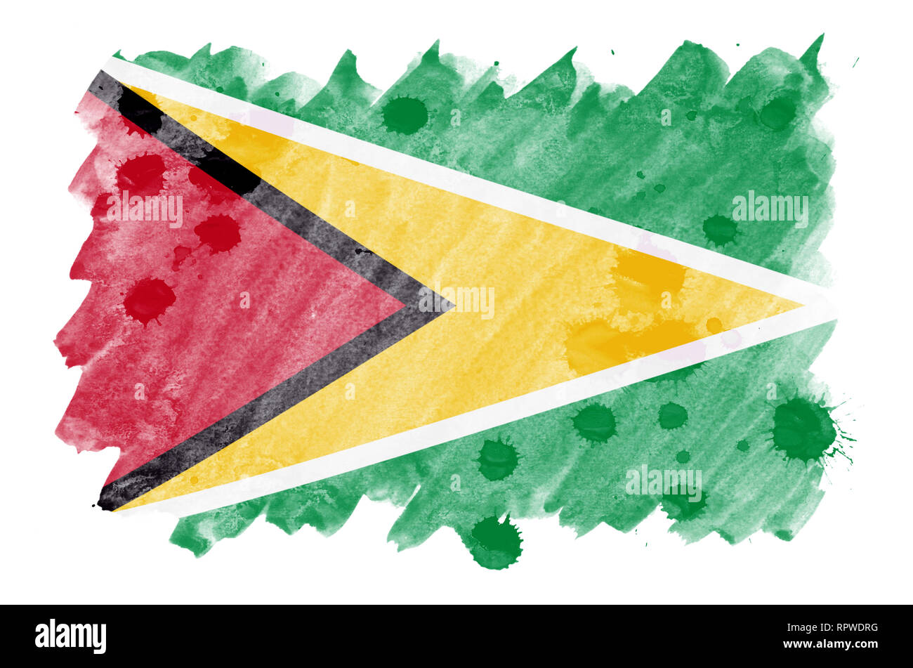 Guyana Flag Is Depicted In Liquid Watercolor Style Isolated