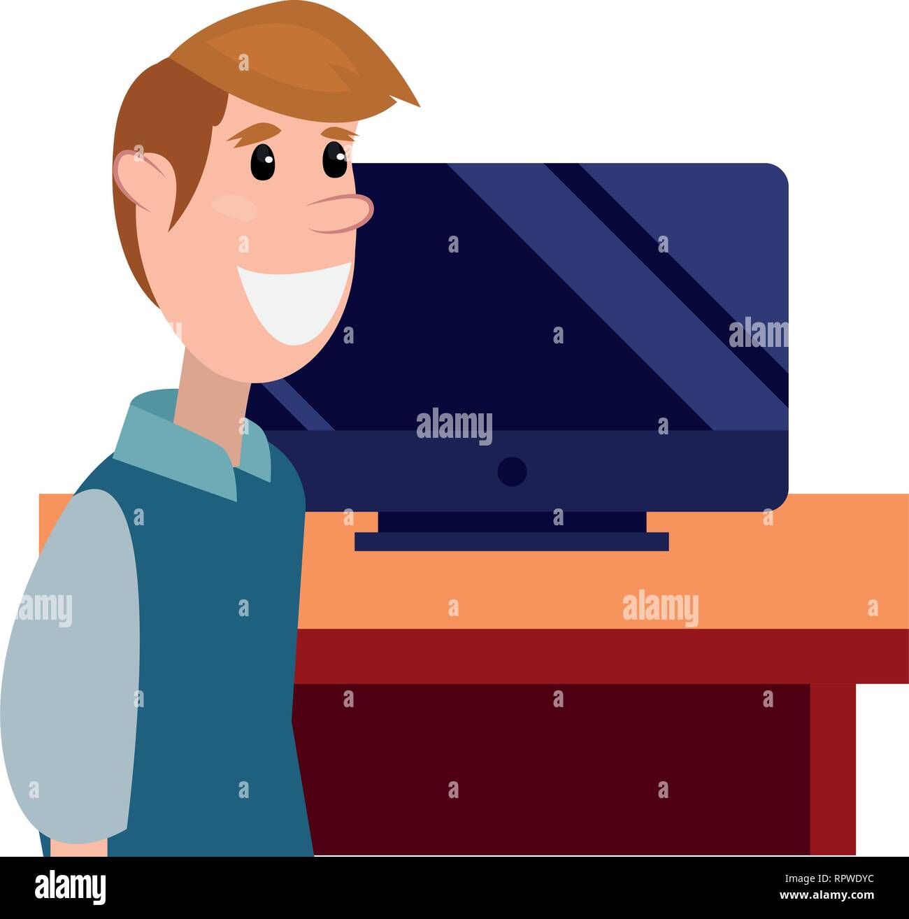 student and computer on desk online education school vector