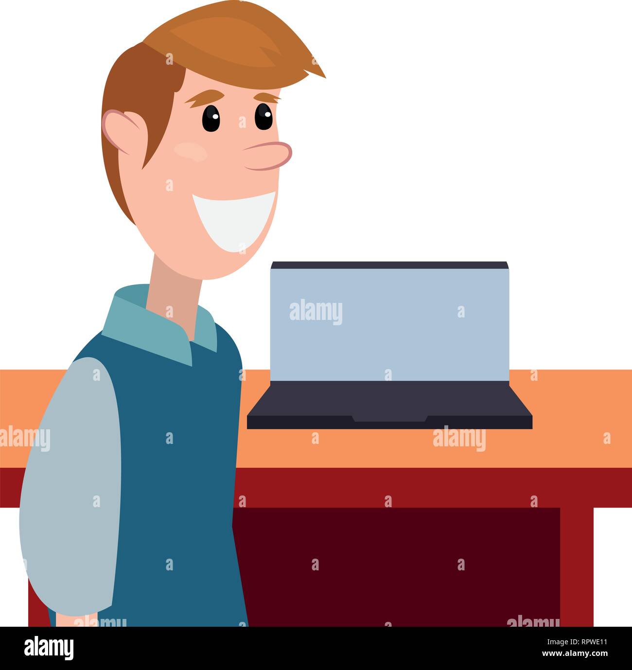 student and laptop on desk online education school vector illustration