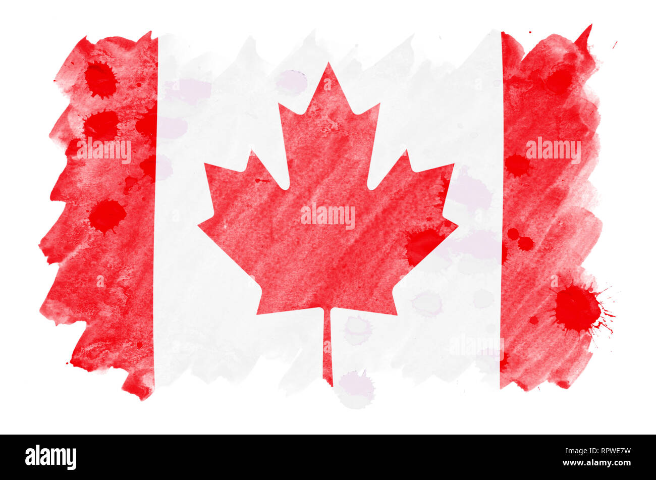 Canada flag is depicted in liquid watercolor style isolated on white  background. Careless paint shading with image of national flag.  Independence Day Stock Photo - Alamy