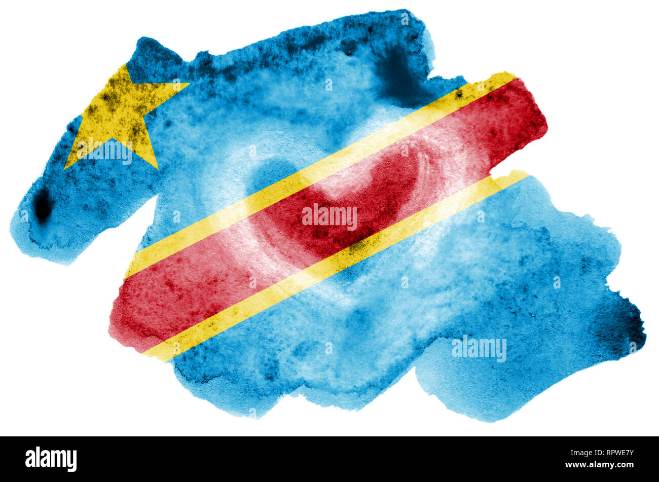 Democratic Republic of the Congo flag is depicted in liquid watercolor ...