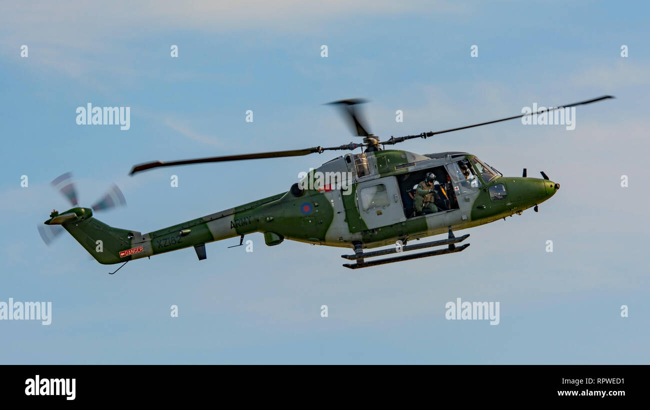 Army Air Corps (Royal Marines operated) Westland Lynx AH7 helicopter being displayed at the RNAS Yeovilton Air Day, UK on the 26th July 2014. Stock Photo