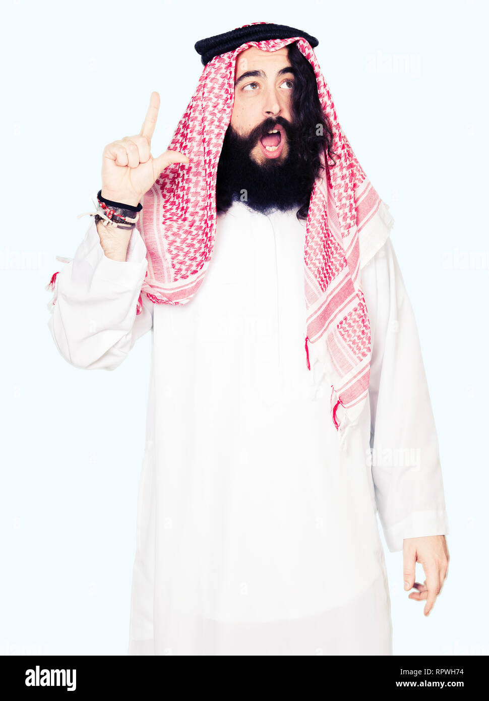 Arabian Business Man With Long Hair Wearing Traditional Keffiyeh