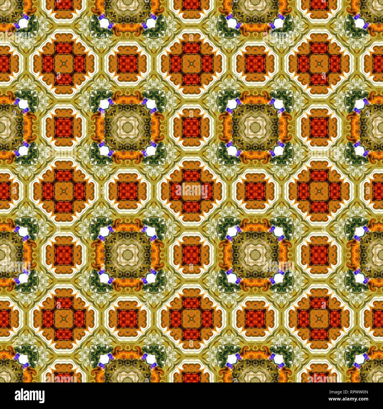 Seamless raster pattern in oriental style Flower psychedelic mosaic ...