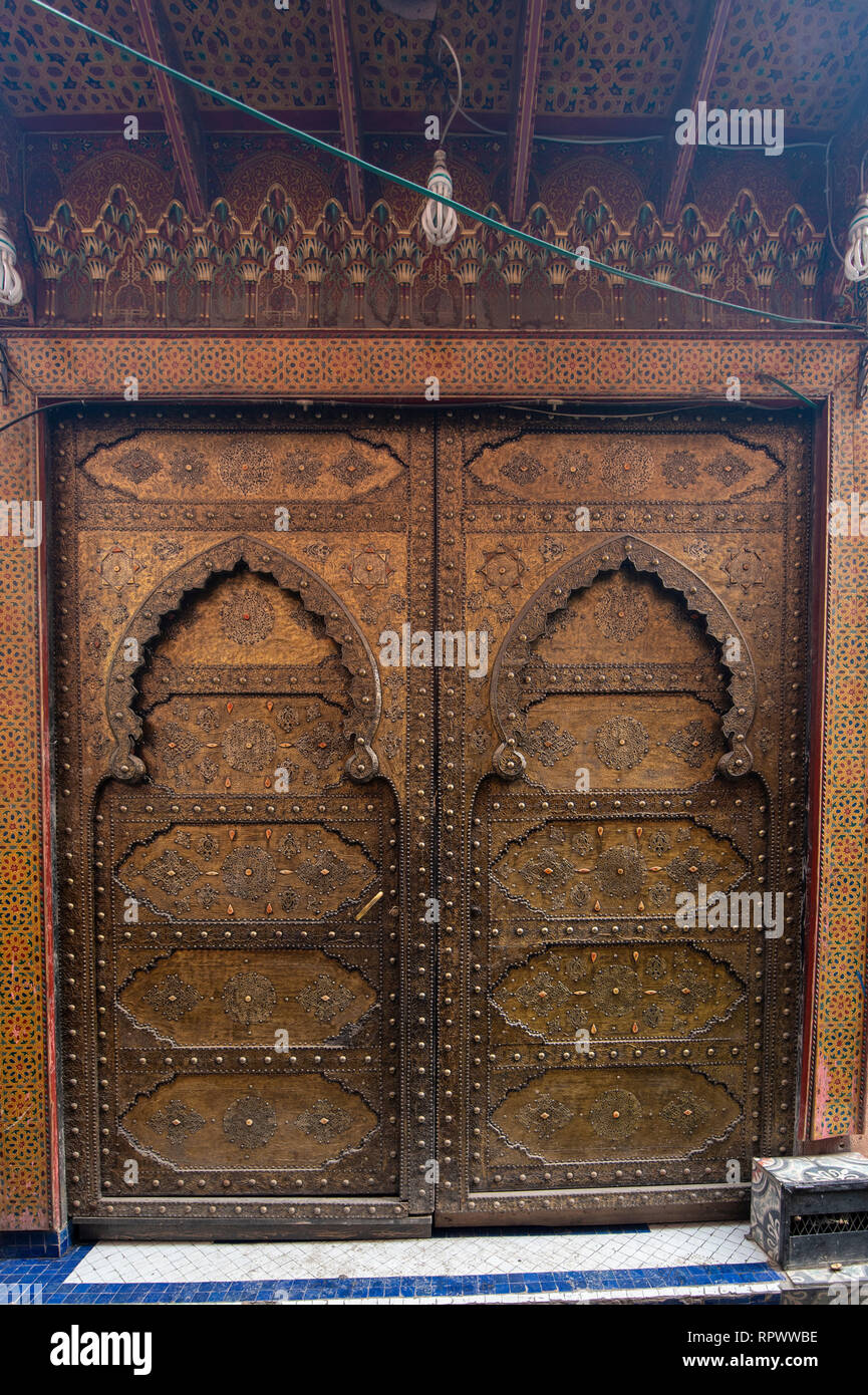 Traditional Moroccan Style Design Of An Ancient Wooden Entry Riad