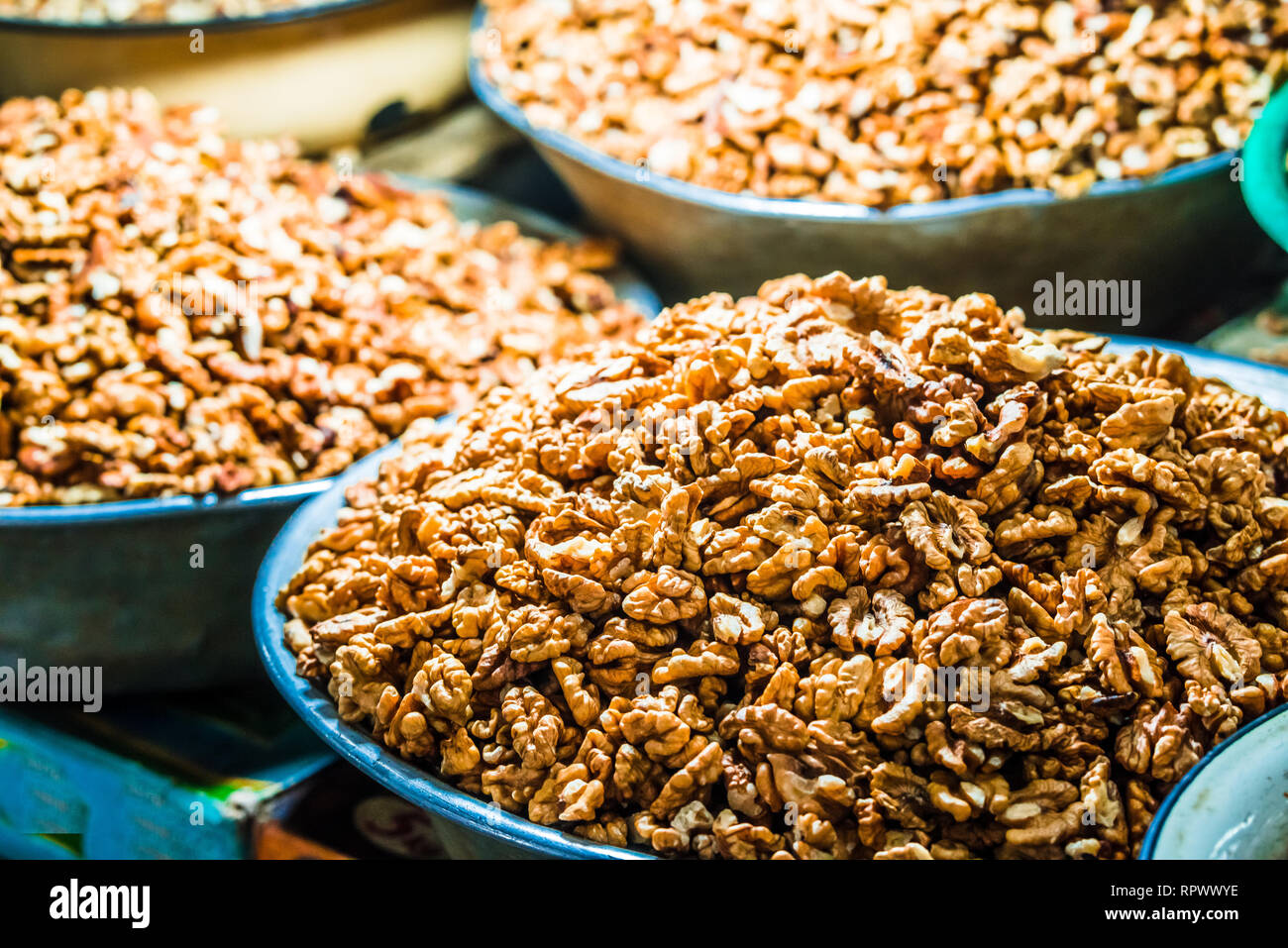 Persian English Common Walnut In Bag On Showcase Of Local Food Market ...