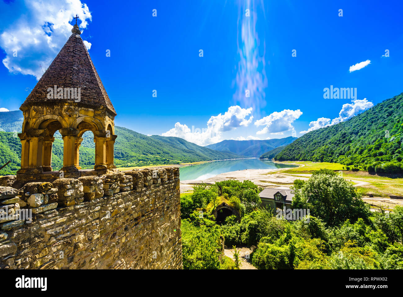 Ananuri Castle with Church on the bank of lake, Georgia Stock Photo