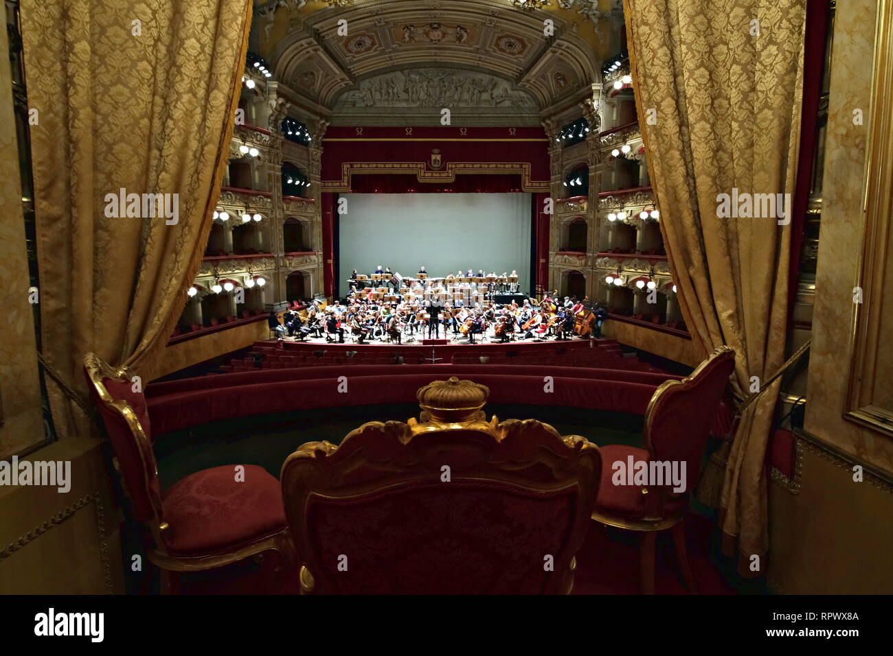 interior view of the stage of the Teatro Massimo dedicated to Vincenzo ...