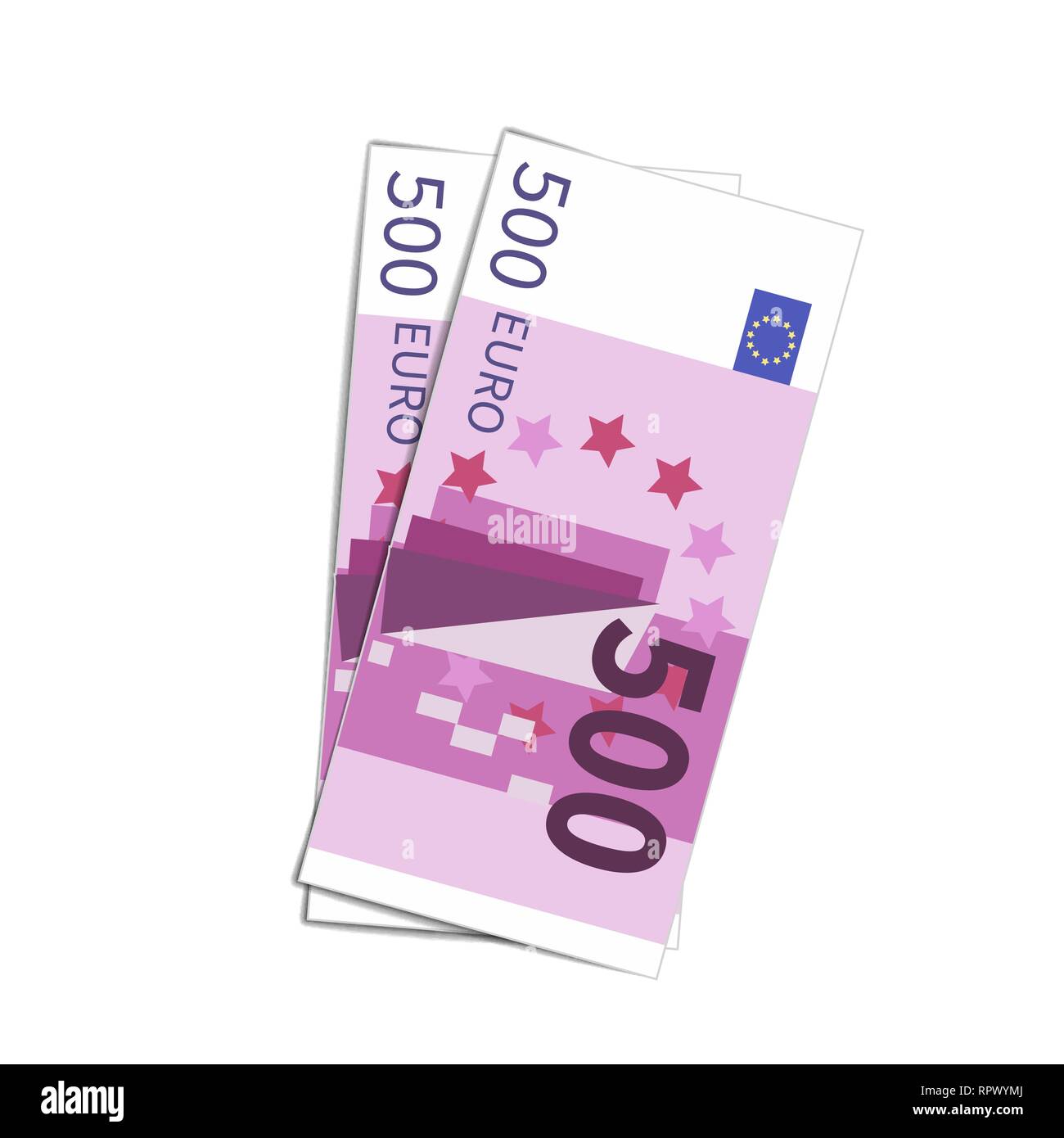 Couple of simple five hundred euro banknotes isolated on white Stock Vector