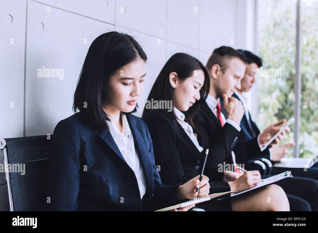 group of people preparing interview and waiting in office Stock Photo ...