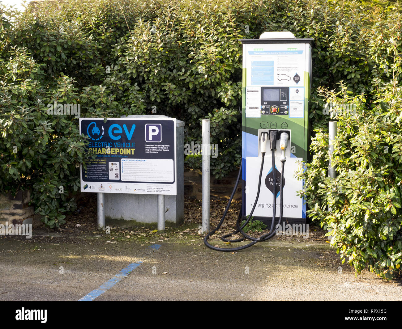 Electric Vehicle Chargepoint, Bude, Cornwall, UK Stock Photo
