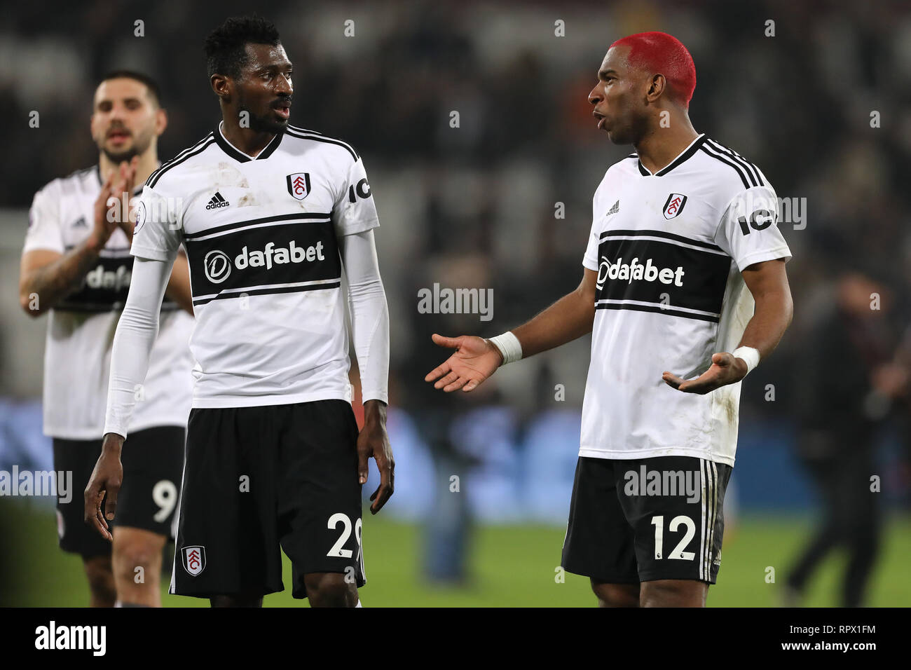 Ryan Babel Of Fulham Shows His Frustration Toward Andre Frank Zambo Anguissa Of Fulham After The 3 1 Defeat West Ham United V Fulham Premier League Stock Photo Alamy