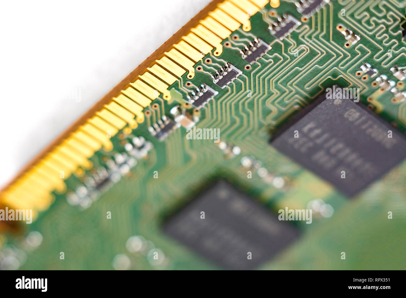 computer RAM, system memory, main memory, random access memory, internal memory, onboard, computer detail, close-up, high resolution, isolated on whit Stock Photo