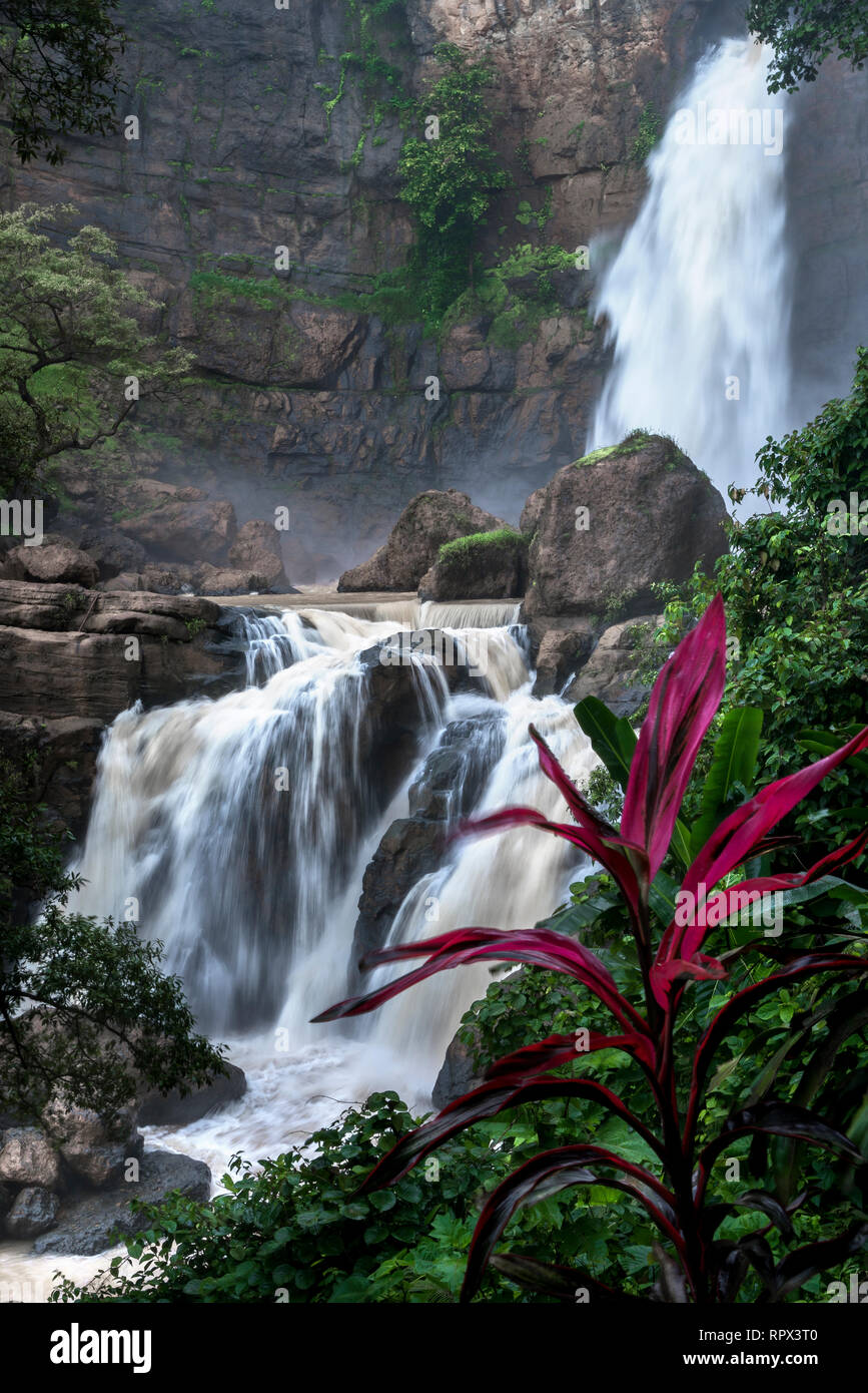 Waterfall in a Ciletuh-Palabuhanratu geopark, West Java, Indonesia Stock Photo