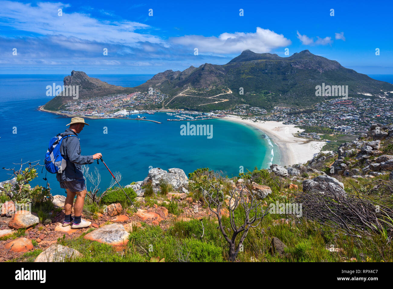 Man Hiking towards Hout Bay, Cape Town, Western Cape, South Africa Stock Photo