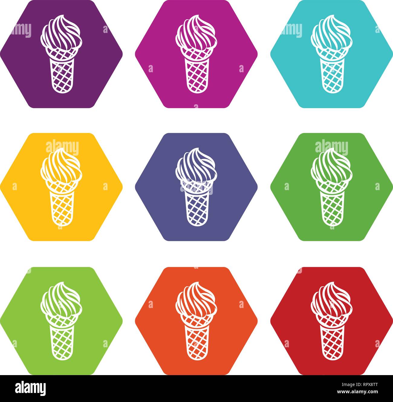 Ice cream in waffle cone icons set 9 vector Stock Vector Image & Art ...