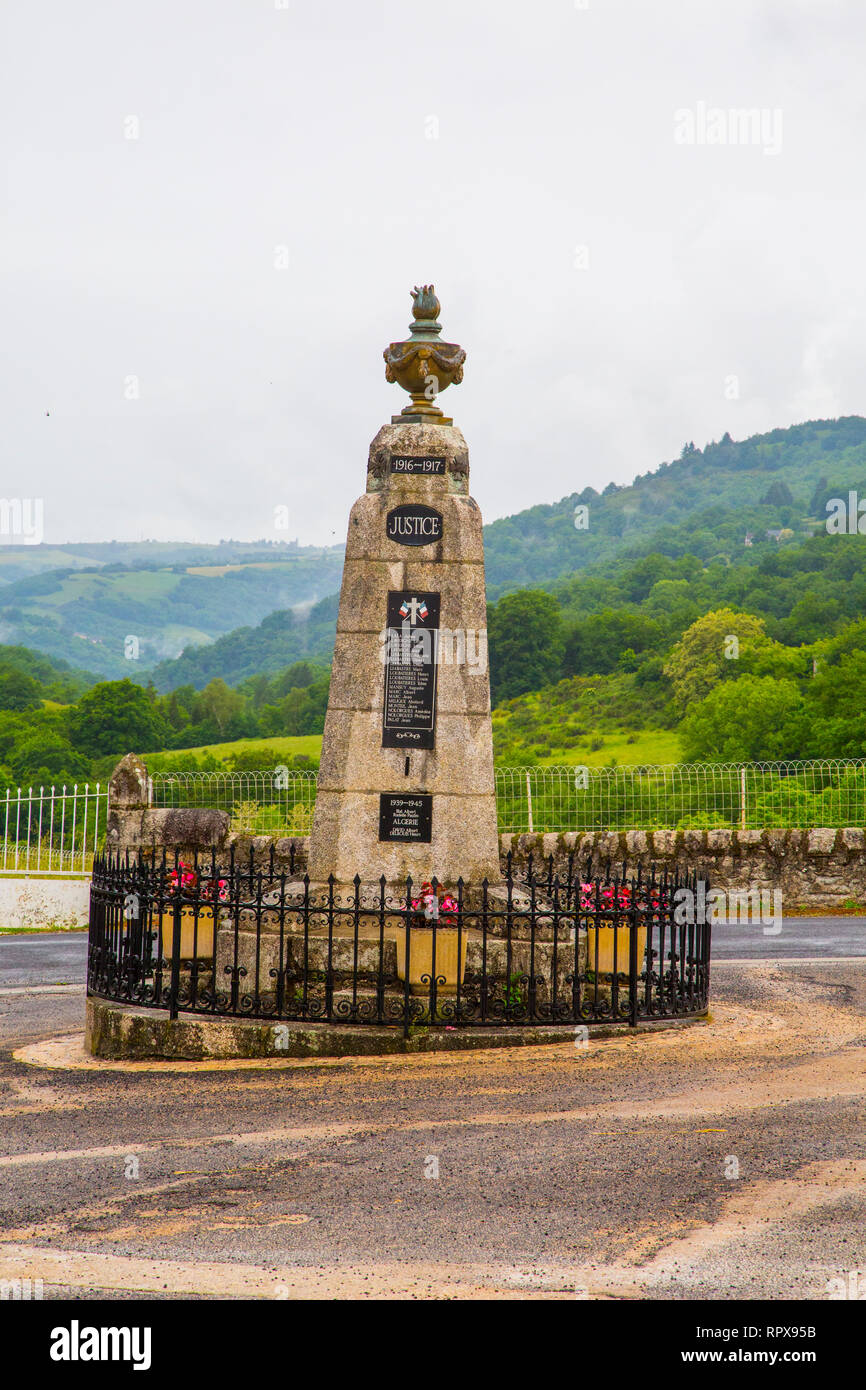 Soldier's memorial in the small village of Espeyrac in South-West France Stock Photo